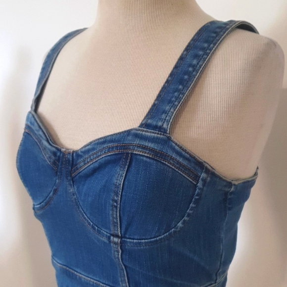 Bardot Size 12 Denim Crop Bustier - Picture 2 of 5